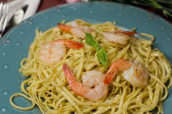 Pesto Shrimp Pasta Made With Organic Linguine From Alessi