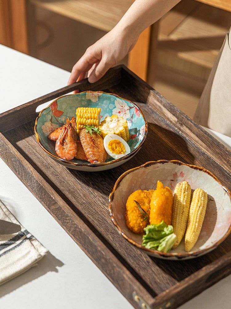 Floral Print Farmhouse Style Bowls On Serving Tray