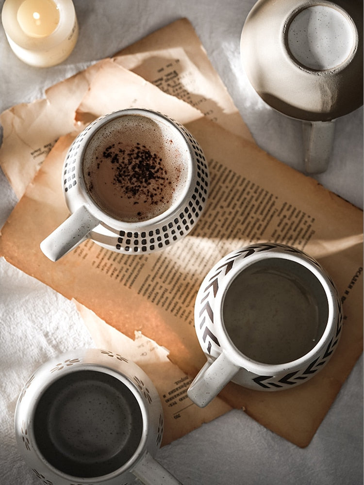 Hand Painted Icelandic Style Dishware Coffee Mugs With Triangular Handles And Exposed Base For Hygge Moments