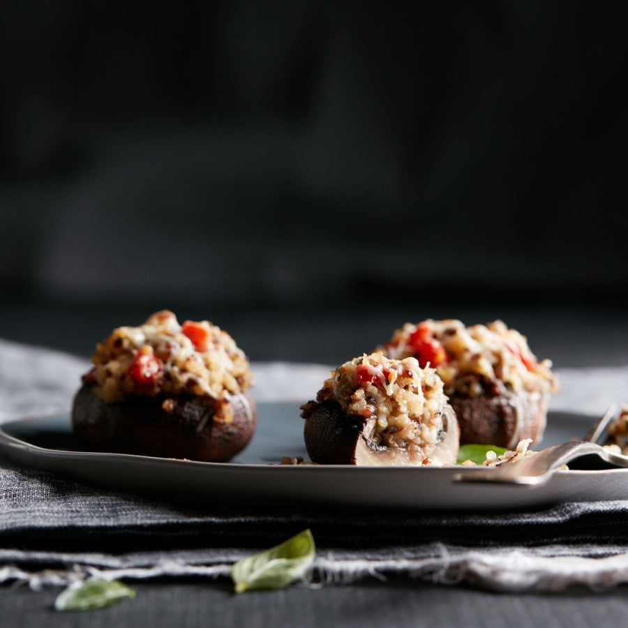 Savory Quinoa Stuffed Mushrooms Made Using Organic TruRoots Sprouted Quinoa Blend