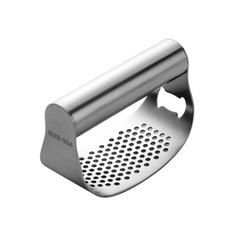 Silver Stainless Steel Curved Garlic Rocker Press & Bottle Opener