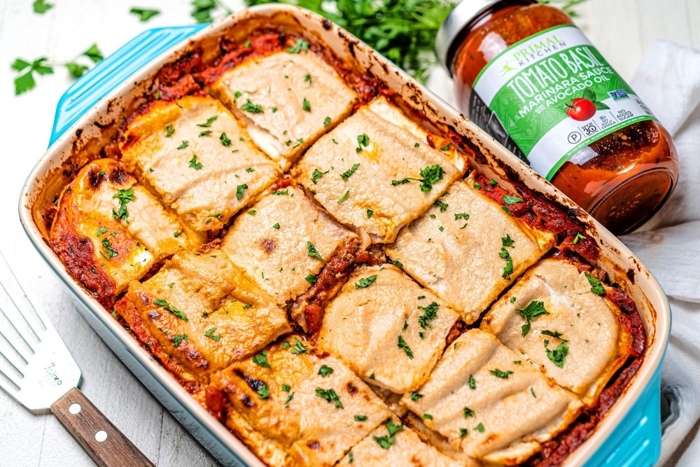 Whole30 Lasagna Primal Kitchen Recipe Using Tomato Basil Marinara Sauce With Avocado Oil